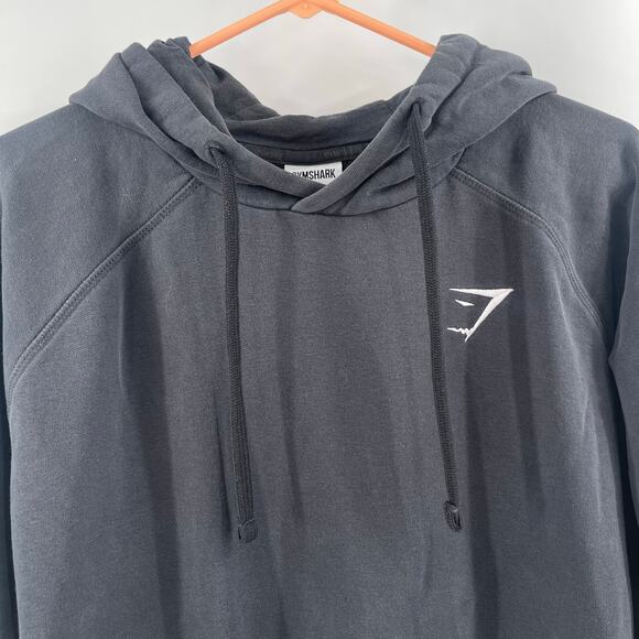 GYMSHARK Crest Hoodie Sweatshirt Size Medium Black/Gray Men's Distressed Cotton - Picture 4 of 13